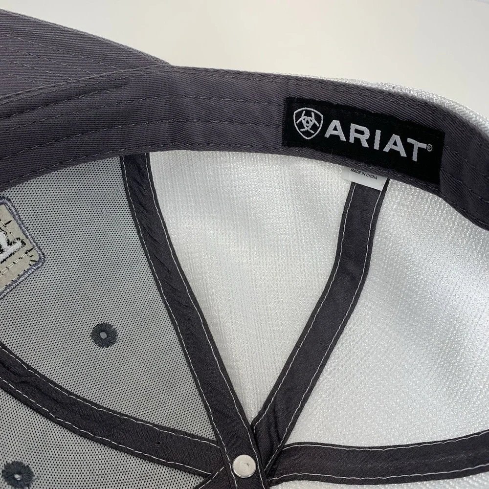 ARIAT Hat Gray White Mesh Adjustable Snapback OSFM Structured Baseball Cap